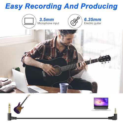 MEIRIYFA 3.5mm to 6.35mm Stereo Audio Cable, 3.5mm 1/8 inch Male TRS to 6.35mm 1/4 inch Male TRS Right Angle Audio Cable Cord for Guitar Laptop Home Theater Smartphone Amplifier (2PCS, 1.8M)