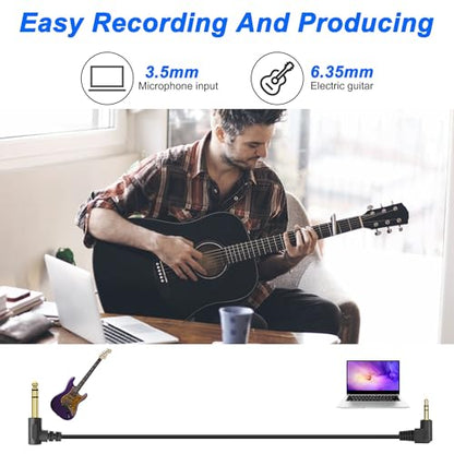 MEIRIYFA 3.5mm to 6.35mm Stereo Audio Cable, 3.5mm 1/8 inch Male TRS to 6.35mm 1/4 inch Male TRS Right Angle Audio Cable Cord for Guitar Laptop Home Theater Smartphone Amplifier (2PCS, 1.8M)