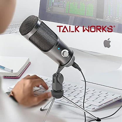 TALK WORKS USB Microphone with Tripod - External Microphone for Computer - Gaming, Streaming, Meetings, Podcasts, Recording and More - Adjustable and Portable with USB Cable Included