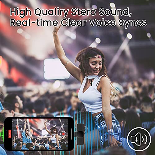 AngLink Wireless Lavalier Microphone for iPhone 7 8 X XR XS 11 12 13 14 Max Pro SE - 2.4GHz Plug&Play Lapel Mic with Clip for Video Recording YouTube Tiktok Facebook Live Stream Vlogging | Black