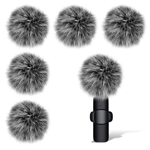 Mini Wireless Furry Windscreen Covers, 5 Pcs Furry Windscreen Muff Lavalier Microphone Wind Screen Muffs Pop Filter Noise Reduction for Wind and Ambient Noise Improve Mic Audio Quality (Grey)