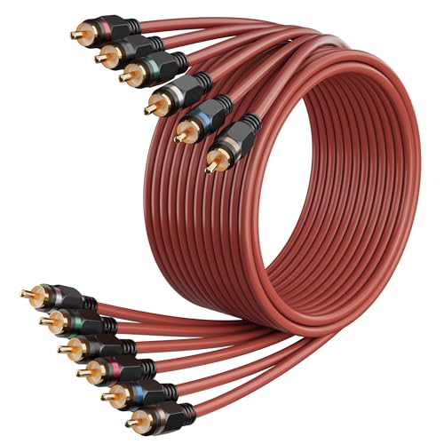 Adoreen 6-Channel RCA Audio Cable 10 Ft, Oxygen Free Copper Male to Male Twisted Pair RCA Interconnect Cable with Noise Reduction, Gold-Plated Premium Series for Car Stereo,Amplifier,Subwoofer,Speaker - size: 10ft