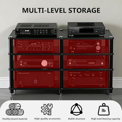 4-Tier Heavy Duty AV Media Stand, Multi-Functional Audio Rack with Vibration-Absorbing Spikes, Heat Dissipation av Stand, Anti-Shake Stereo Racks and Stands for Home, Office, Theater (Black, 4-Tier) - size: 4-Tier