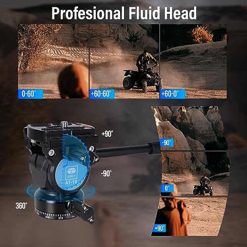 SIRUI Carbon Fiber Tripod Lightweight 2lbs with Panoramic Fluid Head, 59.8” Compact Camera Tripod Quick Release Leg Setup, Reversible Center Column, Reverse Folding Legs, Max Load 11lbs - Traveler X - size: Fluid Head/AT-10