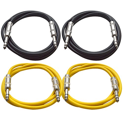Seismic Audio - SATRX-2-4 Pack of 2' 1/4" TRS to 1/4" TRS Patch Cables - Balanced - 2 Foot Patch Cord - Black and Yellow - color: Black and Yellow