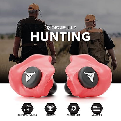 Decibullz Custom Molded Ear Plugs, 31dB NRR Shooting Ear Protection (Red) | Reusable & Re-moldable, For Range Officers, Jobsite Crews & Musicians, Travel & Concert Use, Earplugs, American Company - color: Red