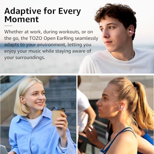 TOZO OpenEarRing Open Ear Earbuds 40H Bluetooth 5.4 Lightweight Comfort | Open Ear Clip On Wireless Earbuds with Smart Digital LED Display, Stable Connection, Secure Fit for Driving Workout Rose Gold - color: Rose Gold