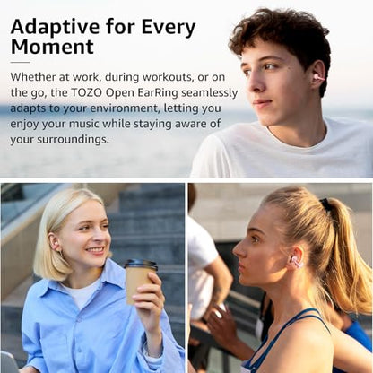 TOZO OpenEarRing Open Ear Earbuds 40H Bluetooth 5.4 Lightweight Comfort | Open Ear Clip On Wireless Earbuds with Smart Digital LED Display, Stable Connection, Secure Fit for Driving Workout Rose Gold - color: Rose Gold