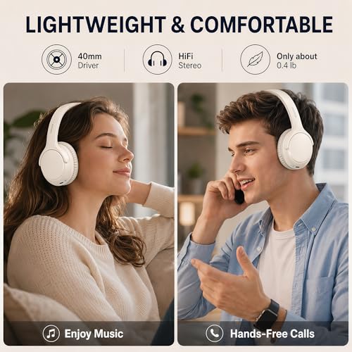 Bluetooth Headphones Wireless 68H with Mic,Decent Sound-Acceptable Milk | Adjustable Headband Foldable Over-Ear Lightweight for Office/Travel/Tablet/iPad/Laptop,HD Stereo Sound,Aux 3.5mm,White - color: Milk White
