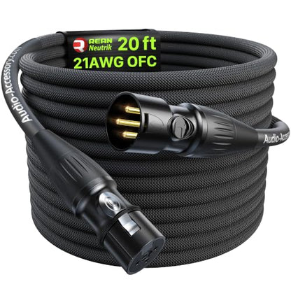 XLR Cables 20ft 1 Pack, Professional Gold-Plated Rean Connectors from Neutrik, Kevlar-Reinforced Nylon Braided Microphone Cable, Mic Cable, Durable Shielded and Balanced XLR Male to Female Cord | Neutrik REAN Gold-Pin Connector, Kevlar-Reinforced Heavy Du