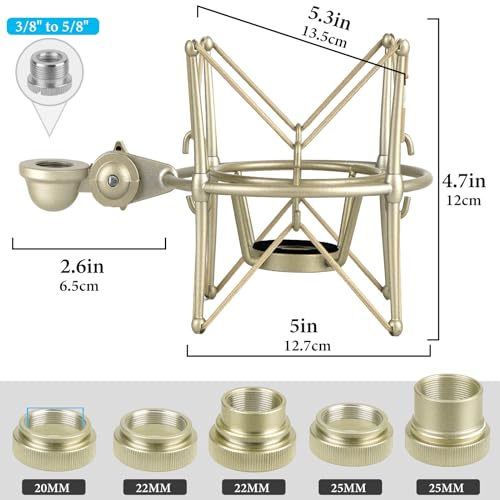 GEEKRIA for Creators Microphone Shock Mount Compatible with AKG P120, P220, Perception 220 P420, P820, P8207, Mic Anti-Vibration Suspension Adapter Clamp Mic Holder Clip (Champagne/Metal)