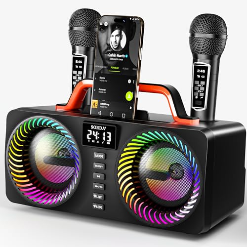 Karaoke Machine for Adults & Kids, Portable 80W Bluetooth Speaker - 2 Wireless Microphones, Echo Adjust, Support USB/AUX, for Outdoor/Indoor Gathering Party Gifts - size: 218