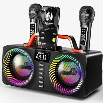 Karaoke Machine for Adults & Kids, Portable 80W Bluetooth Speaker - 2 Wireless Microphones, Echo Adjust, Support USB/AUX, for Outdoor/Indoor Gathering Party Gifts - size: 218
