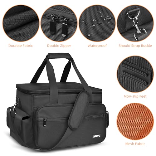 Multi-Pocket DJ Equipment Bag, Black Storage Messenger Bag with Mesh Compartments, Adjustable Strap for Events and Travel