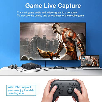 4K Audio Video Capture Card, Recording Card with Microphone HDMI Loop-Out，HDMI to 1080P USB 3.0 for Gaming Streaming TV Recorder, Live Streaming Broadcasting