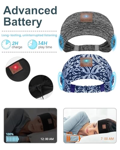2-Pack Sleeping Headphones, Headband Headphones with Thin Speakers - color: Gray&pattern Blue