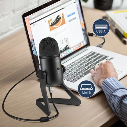 FIFINE K678 USB Podcast Microphone for Recording Streaming | Condenser Computer Mic for PC Mac, Headphone Output&Volume Control, Mic Gain Control, Mute Button, Vocal, YouTube, Gaming