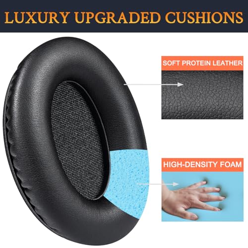 SOULWIT Replacement Earpads for Audio-Technica ATH-ANC7/ANC7B Headphones, Ear Pads Cushions with Softer Protein Leather, High-Density Foam - Black
