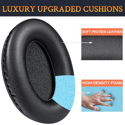 SOULWIT Replacement Earpads for Audio-Technica ATH-ANC7/ANC7B Headphones, Ear Pads Cushions with Softer Protein Leather, High-Density Foam - Black