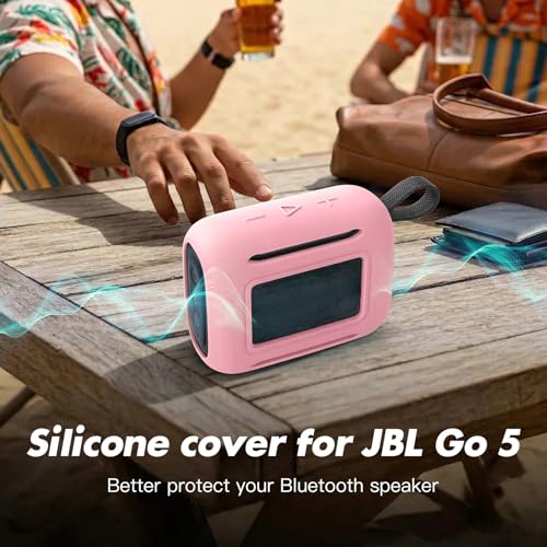 Silicone Cover Case for JBL Go 5 Bluetooth Speaker, Portable Speaker Travel Case Protective Cover Sleeve with Carabiner for JBL Go 5, Dustproof, Shockproof and Scratch-resistant (Pink) - color: Pink