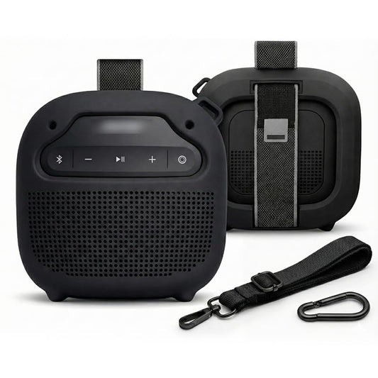 Protective Silicone case for Bose New SoundLink Micro Portable Bluetooth Speaker (2nd Gen) -Anti-Slip Silicone Cover with Stand Feet,Carabiner & Adjustable Neck Strap (Black) - color: Black