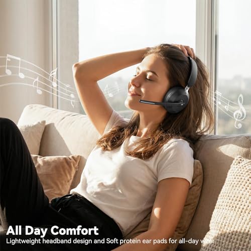 Wireless Headset with Mic for Work, Bluetooth Headset with Noise Cancelling Microphone, Charging Base & USB Computer Headset with Microphone for Call Center/Office/Home/PC/Laptop/Teams/Zoom