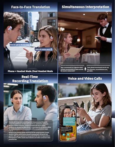 Open Ear Earbuds 2026 AI Translation Earbuds Real Time Open Ear Headphones Wireless Bluetooth 6.1 Sport Headphones with IP68 Waterproof,96H Playtime Translation Headphones for Workout Running Travel