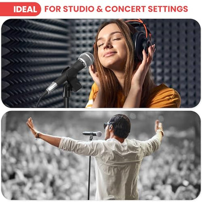 Pyle Adjustable Height Microphone Stand, 36.2" - 63.7” Inches Universal Mic Holder, Compact Design, Sturdy and Lightweight, Ideal for Studio and Concerts, With Mic Clip, Rubber Base (Black) - style: Round Base Floor Mic Stand