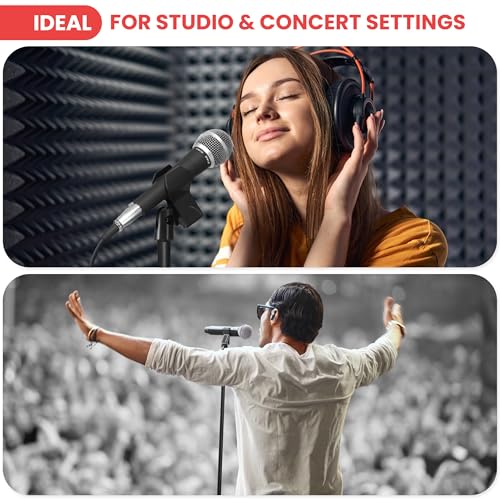 Pyle Adjustable Height Microphone Stand, 36.2" - 63.7” Inches Universal Mic Holder, Compact Design, Sturdy and Lightweight, Ideal for Studio and Concerts, With Mic Clip, Rubber Base (Black) - size: 36.2" - 63.7”