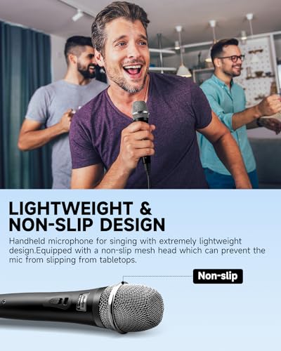 Moukey Karaoke Microphone, Dynamic Microphone with 13 ft Cable, Metal Handheld Cardioid Wired Mic, XLR Microphone for Singing, Compatible w/Karaoke Machine/PA System/Amp/Mixer, Black