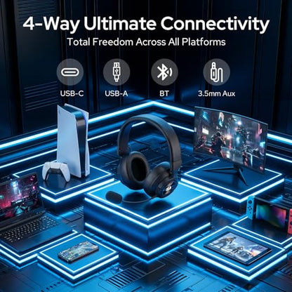 Redragon H889 Wireless Gaming Headset, 4-in-1 (2.4G/BT/USB/3.5mm), 51H Battery & Play-While-Charging, 7.1 Spatial Audio & 53mm Drivers, Detachable Mic, Multi-Platform Headphone for PC/PS5/NS/Mobile - color: Black