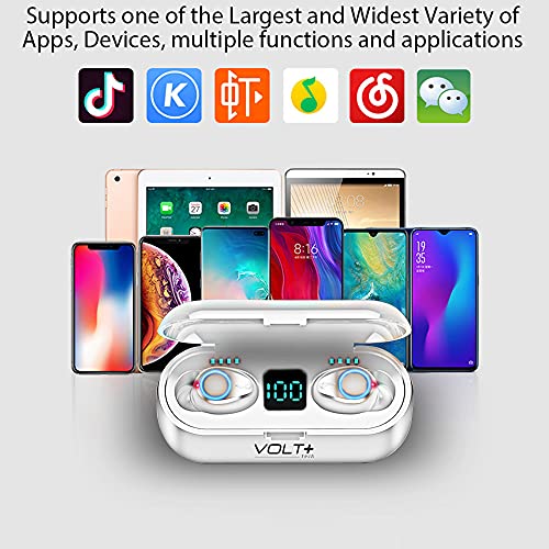 Wireless V5.3 Bluetooth Earbuds Compatible with Samsung Galaxy A32 5G and 2,000Mah PowerBank LED Display, Mic 8D Bass IPX7 Waterproof/Sweatproof - color: WHITE + POWERBANK