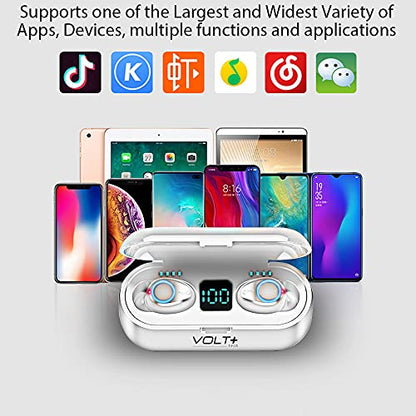 Wireless V5.3 Bluetooth Earbuds Compatible with Motorola Edge+/Edge/UW/5G/Z Flip/Z Play/RAZR/RAZR+ 2,000Mah PowerBank LED 8D Bass Mic IPX7 Waterproof/Sweatproof - color: WHITE + POWERBANK