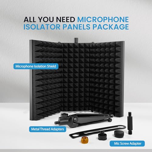 IDANCE Microphone Isolation Shield, 3 Panel Foldable Vocal Shield with Absorbent Foam for Mic Stand or Tabletop Use, Mic Isolation for Studio Recording, Podcasting, Voiceover