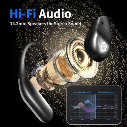 Q16 PRO Wireless Translation Earbuds with 70 Hour Bluetooth 5.4 Sports, Open wear, Wireless Bluetooth Smart Touch Screen, Ear Cup Earbuds with Ear Hooks, IPX5 Waterproof (Black) - color: Black