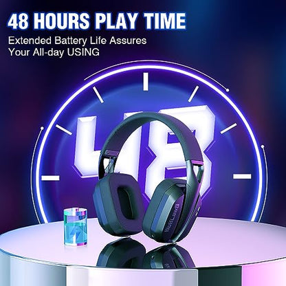 Wireless Gaming Headset for PS5, PS4, PC, Mac, Switch, Bluetooth Over-Ear Headphones with Detachable and Built-in Mics, Low Latency, Lightweight, Noise Isolation, 48H Battery