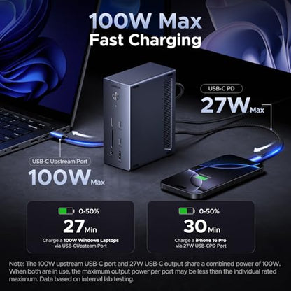 UGREEN USB C Docking Station Triple Monitor, 2xDP+HDMI, Only for Win Host | 14-in-1, Single 8K DP/ 4K HDMI, 100W PD, Gigabit Ethernet, SD/TF 3.0, 3.5mm Audio, 140W Power Adapter, Revodok Pro 314 - style: 2DP+HDMI