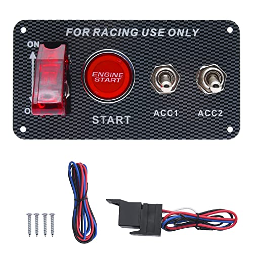 12V Ignition Switch Panel, Ignition Starter Switch Panel, Racing Car Ignition Switch Panel with Engine Push Button, 4 in 1 Ignition Panel Carbon Toggle Switches for Race Car Sport Competitive RV Truck | Racing Car Ignition Switch Panel with Engine Push Bu
