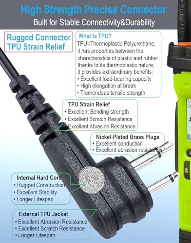 commountain Earpiece for Motorola Walkie Talkies CLS1110 RMU2080D RMU2040 | Also Fits CLS1410 DTR DLR RDU RMM Series 2-Pin Radios, Acoustic Tube Surveillance Headset, Noise Reducing PTT Mic
