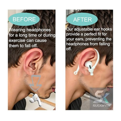Ear Hooks Compatible with AirPods 4,3, 1, 2 and Pro & All in-Ear Headphones with Stems - 2 Pairs Adjustable Secure & Comfortable Prevent Falls Ear Holders for Headphones - Easy to Install (White) - color: White