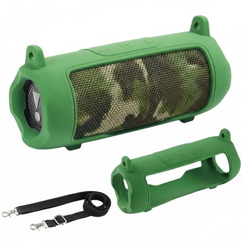 Silicone Cover Compatible with JBL Flip 7 Waterproof Portable Speaker with Shoulder Strap (Green) - color: Green