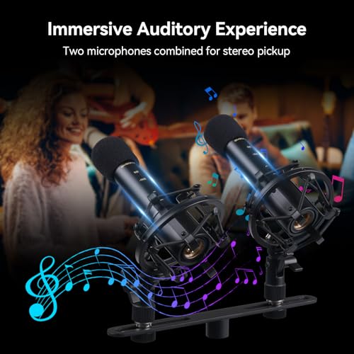 SVBONY SVMic M1 2-Pack Condenser Mic with Low Cut/-10dB Pad for Bass | 22mm Gold Instrumental Mic, Supports XY and AB Stereo Configurations, Shock Mount, T-Bar & Case