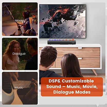 LITTOAK HDMI 16 Inch Soundbar for Smart TV | Small Home Audio Sound Bar TV Speakers, Optical/HDMI/Aux/USB/Bluetooth, for TV, PC, Projectors, Includes Remote Control