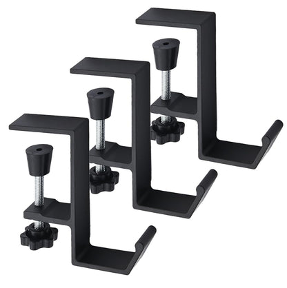 3 Pack Desk Bag Hook, Metal Hook Clamp (Black-A) | Under Desk Mount Bag Hook Clamp, Desk Hook for Headphones, Backpack Hooks Clamp - color: Black-A 3pc