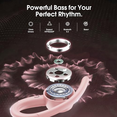 Wireless Sports Earbuds with Earhook, 48H Deep Bass/ENC Mic Ear Buds Rose | Wireless Earphone with LED Display, Bluetooth 5.3 Headphones In Ear, IPX7 Waterproof Over Ear Buds for Running/Workout - color: Rose