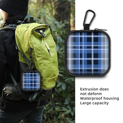 Square Data Cable Earbud Charger Coin Storage Bag Shockproof and Drop-Proof EVA Material Compatible with AirPod(Plaid Textile Blue) - color: Plaid textile blue