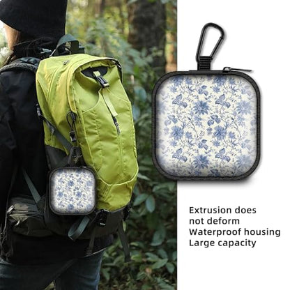 Square Data Cable Earbud Charger Coin Storage Bag Shockproof and Drop-Proof EVA Material Compatible with AirPod(Delicate Blue Flowers) - color: Delicate blue flowers