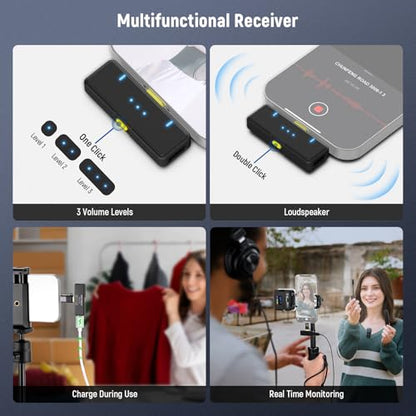 NEEWER KM15 Wireless Lavalier Microphone System Compatible with iPhone Android Phone PC Computer, Mini USB C Noise Cancelling Lapel Mic, 300m Range 48KHz/24Bit 9H Battery for Video Recording Streaming