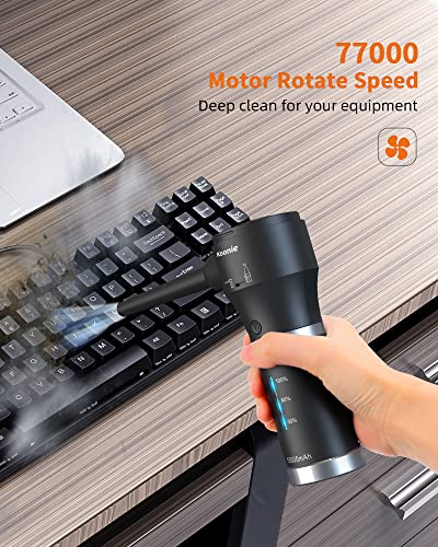 Koonie Compressed Air Duster,Koonie 15000mAh Cordless Air Duster&Vacuum 2 in 1 Powerful 77000RPM/11000PA 2 Speeds Electric Air Duster with Detachable Battery,for Computer/Keyboard,Car,Electronics