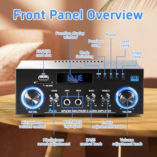 AK50 Bluetooth 5.0 Stereo Receivers, 2 Channel 400W Home Stereo Amplifier - size: AK-50